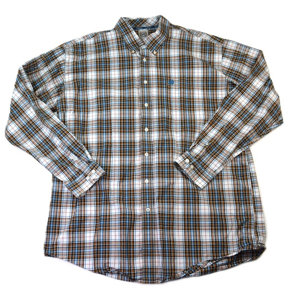 Cinch Other - Cinch Mens XXL Plaid Button Down Shirt Long Sleeve Blue Orange Cotton Western